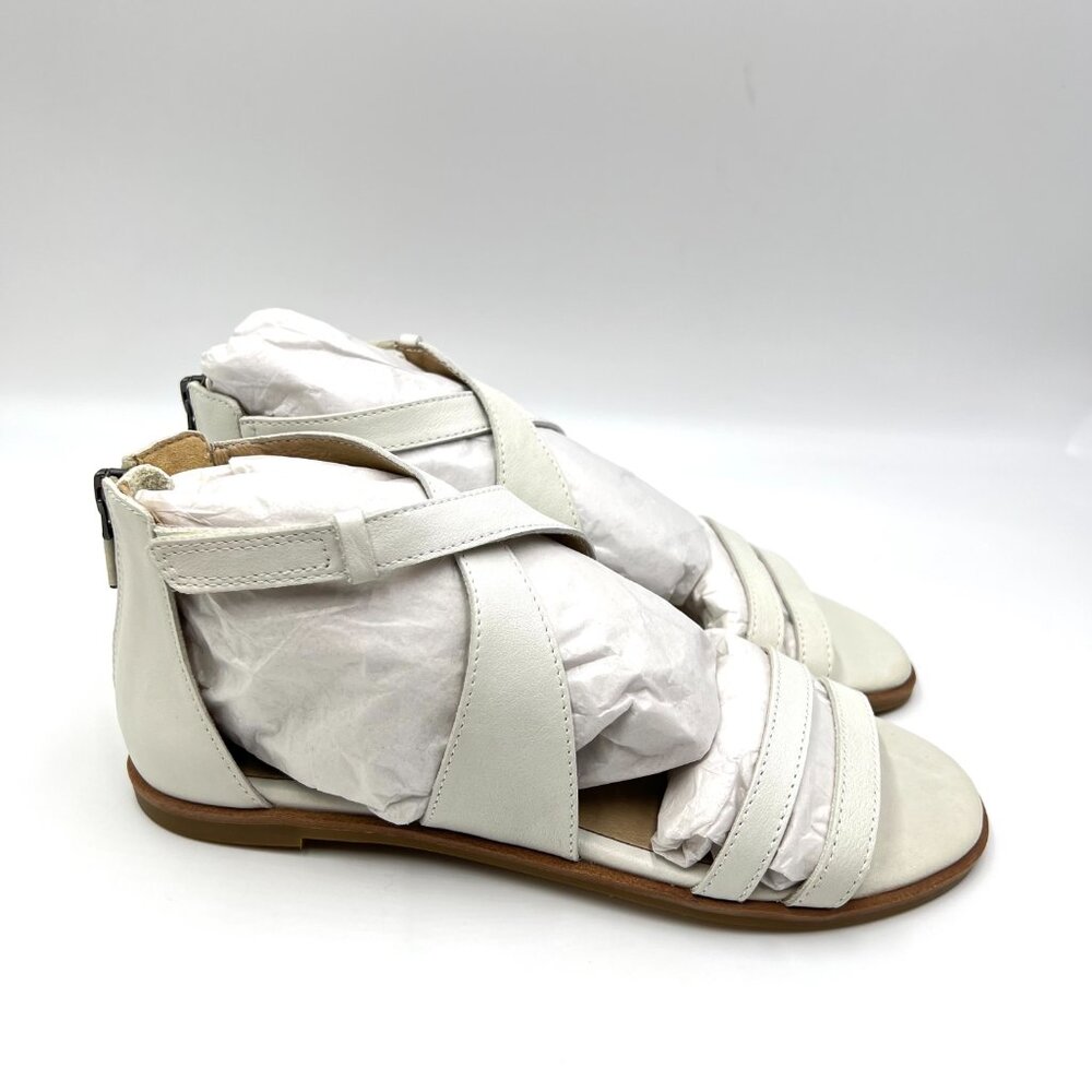 NEW Eileen Fisher Womens Cici Size 6.5 White Leather Flats Summer Sandals‎ Shoes